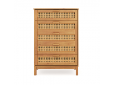 Cômoda Acapulco 5 Gavetas em Madeira Maciça com Rattan | Cor cera natural 